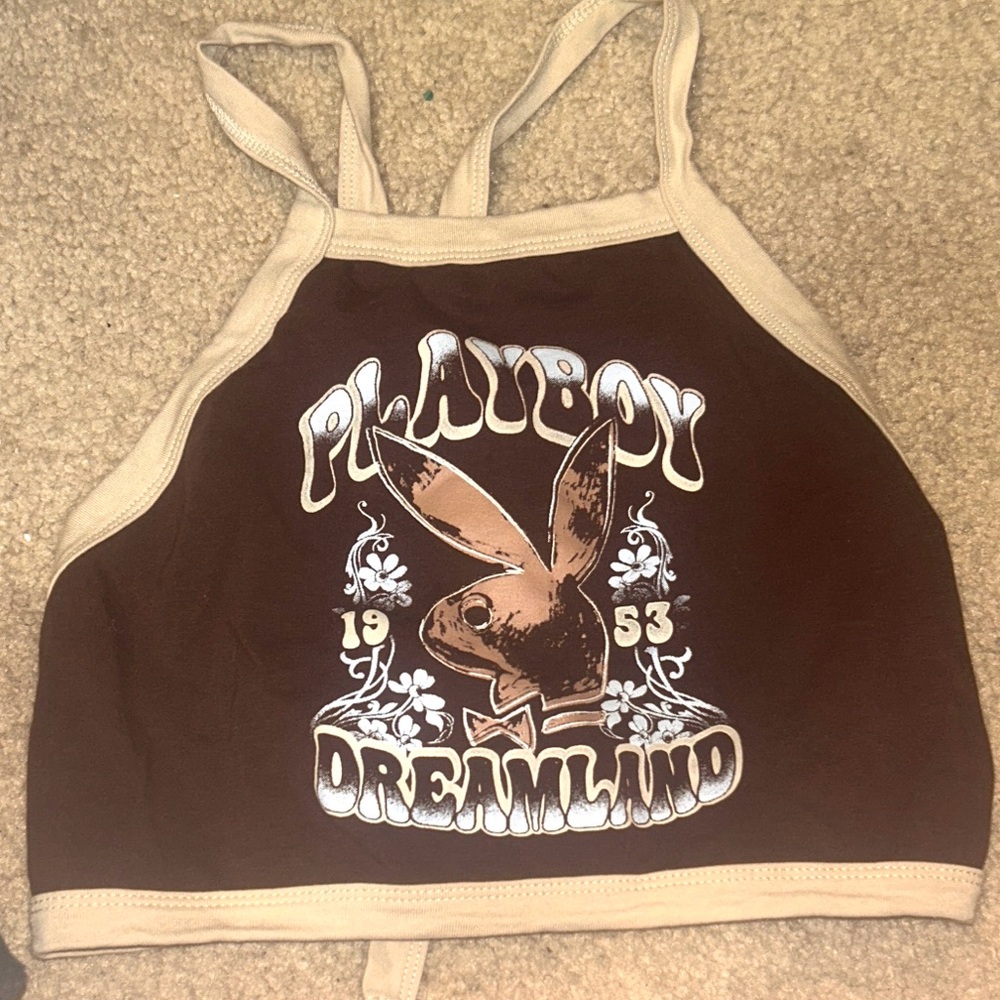 Playboy Dreamland Brown and Tan Halter crop Top